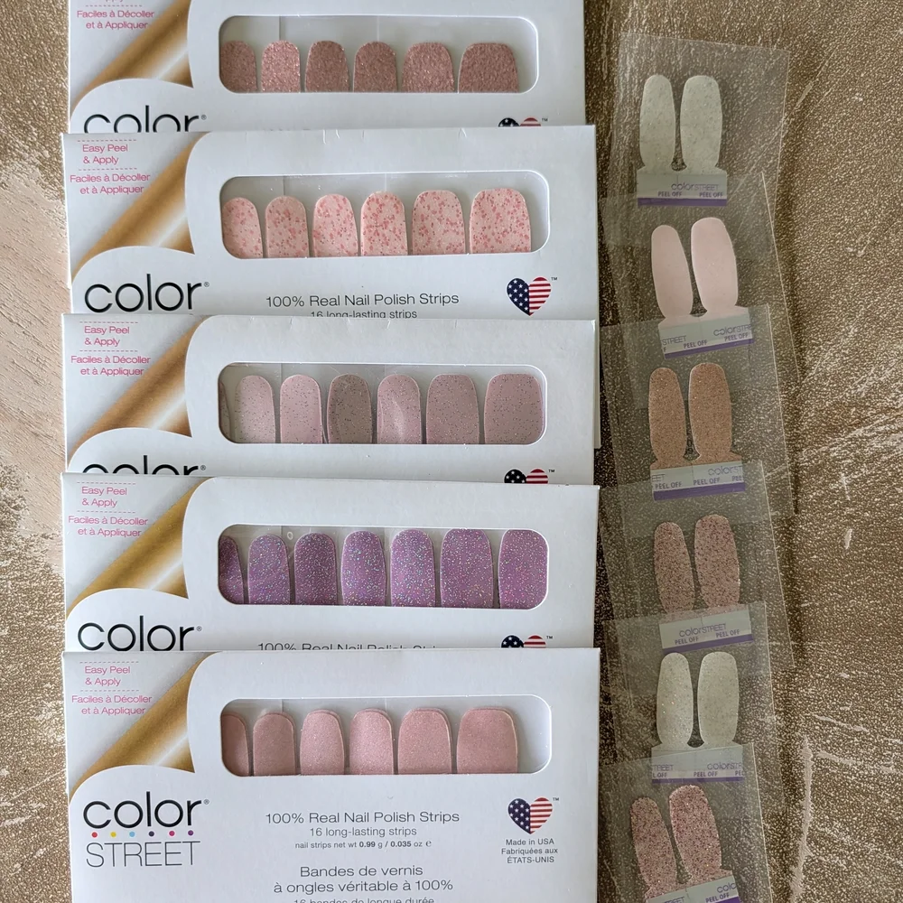 5 Sets Color Street GLITTER Pastel Pinks and Lavender Nail Polish Strips - Picture 4 of 7